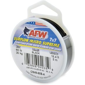 American Fishing Wire Surflon Micro Supreme Nylon Coated 7x7 Stainless Steel Leader Wire - Knottable Wire Leaders for Fishing Saltwater, Fly Fishing, 13lb Test - 90lb Test, Bright, Black & Camo Colors