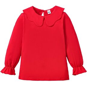 زد اف زد دي رين تي شيرت بياقة مكشكشة للبنات الصغيرات بلون سادة واكمام مكشكشة للاطفال بلوزة كاجوال سادة in Kuwait