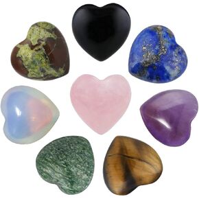 SUNYIK Assorted Crystal Stone Carved Puff Heart Pocket Stone Set, Healing Palm Crystal Set for Christmas, Pack of 8(Mini Size 0.5'')
