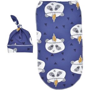 Baby Cocoon Swaddle Blanket Newborn Girl Swaddle and Headband Set Purple Soft Stretchy Flowers Floral Print Wrap Shower Gift (Animal)