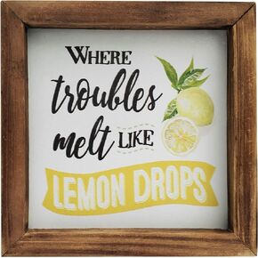 Lemon Kitchen Decor and Accessories, Rustic Farmhouse Wood Easy Peasy Lemon Squeezy Sign for Tiered Tray Decor Summer Home Decoration 6"x6"
