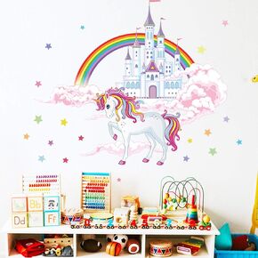 ROFARSO Colorful Unicorn Flowers Butterflies Wall Stickers Peel and Stick Removable Peel and Stick Wall Decals DIY Decorations Decor for Nursery Baby Girls Bedroom Playroom Living Room