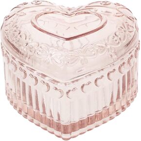 WHSLILR Glass Jewelry Box Heart Shape Cute Box for Storage Ring Earring Trinket Vintage Jewelry Organizer Decorative Gift for Women Girls-GRB003-Pink