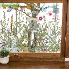 Whaline 6 Sheets Spring Summer Window Clings Vintage Wildfloral Butterfly Window Decal Double-Sided Watercolor Flower Window Decor for Mirror Glass Display Shop Office School Supplies in Saudi Arabia
