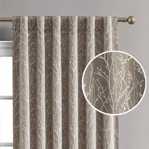 Creative Home Ideas Blackout Curtains (2 Panels, 50"x 84", Taupe) Room Darkening Thermal Insulated Curtains with 2 Tiebacks - Collins Window Curtains for Bedroom, Living Room - Branch Pattern in Kuwait