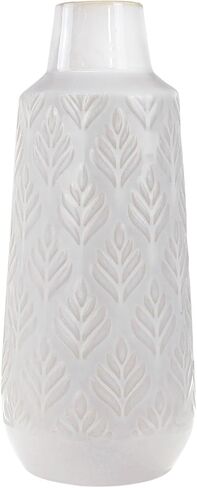 12 Inch Ceramic Vase for Home Decor, White Boho Faded Flower Vase, Off-White Leaf Texture Vase for Home Countertop, Shelf, Centerpiece and Table Deocration in Kuwait