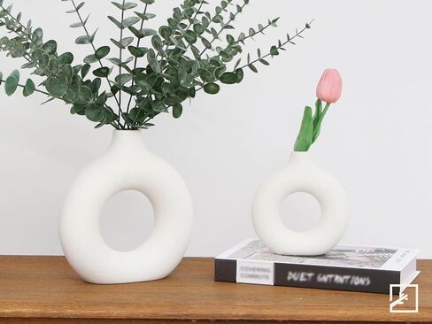 مزهرية ZIFTY Flower الإبداعية 3 قطع ديكور غرفة المعيشة ديكور المنزل جولة مجوفة غير لامعة INS نمط بساطتها يناسب الغرفة، القطع المركزية، المطبخ، الموقد، عيد الميلاد، الزفاف (L + M + S، أبيض) in Kuwait