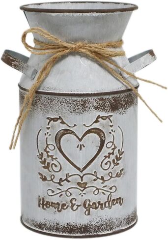 مزهرية HIDERLYS مقاس 7.5 بوصة مزخرفة باللون الرمادي مع تصميم على شكل قلب وحبل، علبة حليب معدنية مجلفنة إبريق ريفي لغرفة المعيشة وغرفة النوم والمطبخ in Kuwait