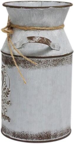 مزهرية HIDERLYS مقاس 7.5 بوصة مزخرفة باللون الرمادي مع تصميم على شكل قلب وحبل، علبة حليب معدنية مجلفنة إبريق ريفي لغرفة المعيشة وغرفة النوم والمطبخ in Kuwait