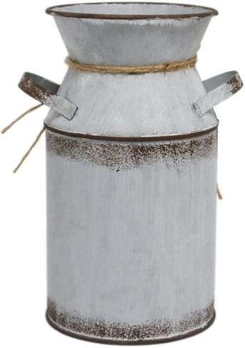 مزهرية HIDERLYS مقاس 7.5 بوصة مزخرفة باللون الرمادي مع تصميم على شكل قلب وحبل، علبة حليب معدنية مجلفنة إبريق ريفي لغرفة المعيشة وغرفة النوم والمطبخ in Kuwait