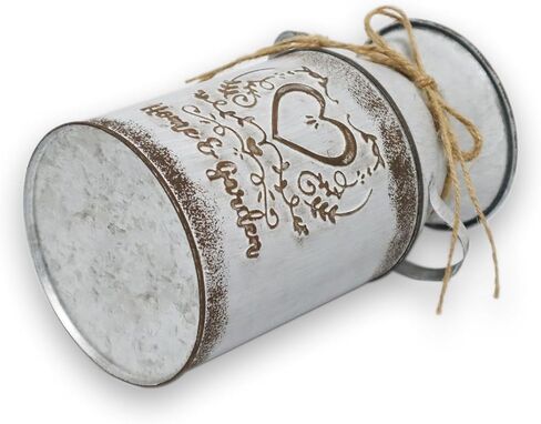 مزهرية HIDERLYS مقاس 7.5 بوصة مزخرفة باللون الرمادي مع تصميم على شكل قلب وحبل، علبة حليب معدنية مجلفنة إبريق ريفي لغرفة المعيشة وغرفة النوم والمطبخ in Kuwait