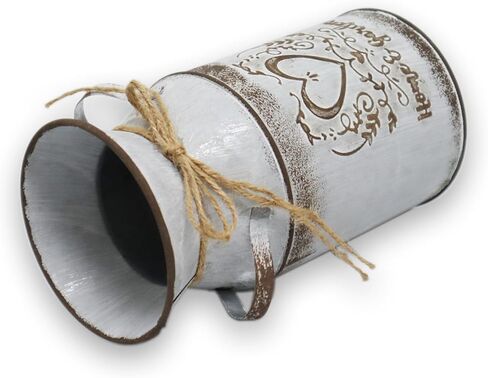 مزهرية HIDERLYS مقاس 7.5 بوصة مزخرفة باللون الرمادي مع تصميم على شكل قلب وحبل، علبة حليب معدنية مجلفنة إبريق ريفي لغرفة المعيشة وغرفة النوم والمطبخ in Kuwait