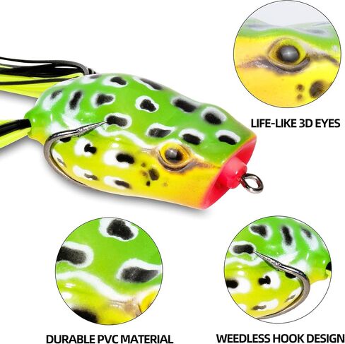 RUNCL Topwater Frog Lures 5PCS, Durable Lifelike Silicone Bass Bait, Floating Realistic Frog Lures Kit for Freshwater Saltwater, Topwater Fishing Lures for Pike Snakehead Salmon Trout Catfish in Saudi Arabia