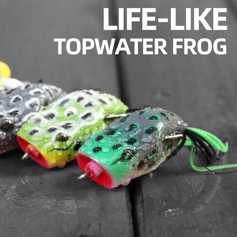 RUNCL Topwater Frog Lures 5PCS, Durable Lifelike Silicone Bass Bait, Floating Realistic Frog Lures Kit for Freshwater Saltwater, Topwater Fishing Lures for Pike Snakehead Salmon Trout Catfish in Saudi Arabia