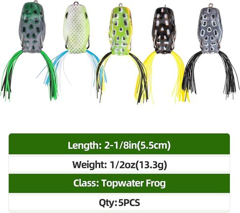 RUNCL Topwater Frog Lures 5PCS, Durable Lifelike Silicone Bass Bait, Floating Realistic Frog Lures Kit for Freshwater Saltwater, Topwater Fishing Lures for Pike Snakehead Salmon Trout Catfish in Saudi Arabia