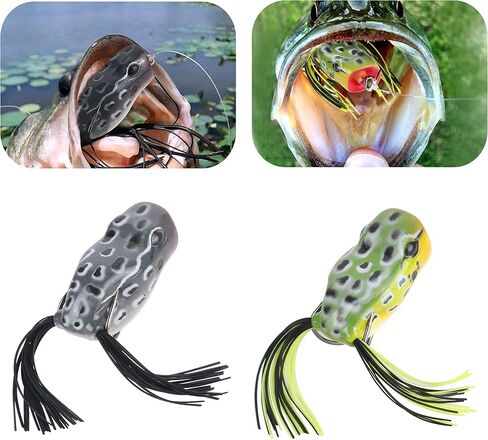 RUNCL Topwater Frog Lures 5PCS, Durable Lifelike Silicone Bass Bait, Floating Realistic Frog Lures Kit for Freshwater Saltwater, Topwater Fishing Lures for Pike Snakehead Salmon Trout Catfish in Saudi Arabia