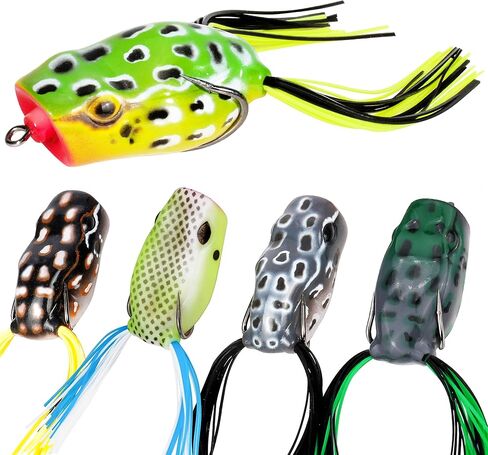RUNCL Topwater Frog Lures 5PCS, Durable Lifelike Silicone Bass Bait, Floating Realistic Frog Lures Kit for Freshwater Saltwater, Topwater Fishing Lures for Pike Snakehead Salmon Trout Catfish in Saudi Arabia