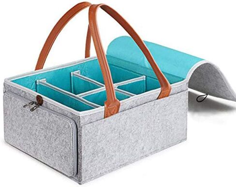 Large Diaper Caddy Organizer Baby Nursery Storage Basket with Zipper Lid and Leather Handle Baby Wipes Stacker Bin Holder - 38 x 25 x 18 cm in Kuwait