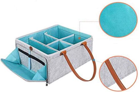 Large Diaper Caddy Organizer Baby Nursery Storage Basket with Zipper Lid and Leather Handle Baby Wipes Stacker Bin Holder - 38 x 25 x 18 cm in Kuwait