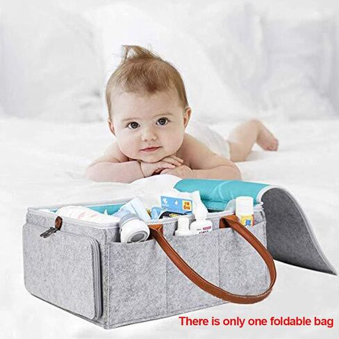 Large Diaper Caddy Organizer Baby Nursery Storage Basket with Zipper Lid and Leather Handle Baby Wipes Stacker Bin Holder - 38 x 25 x 18 cm in Kuwait