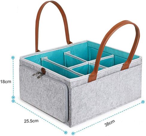 Large Diaper Caddy Organizer Baby Nursery Storage Basket with Zipper Lid and Leather Handle Baby Wipes Stacker Bin Holder - 38 x 25 x 18 cm in Kuwait