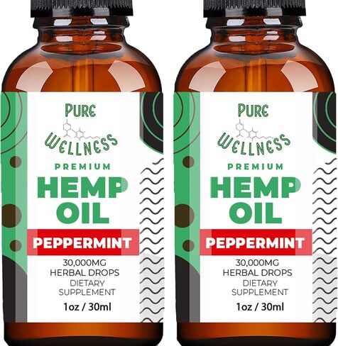 Pure wellness Hemp Seed Oil Drops Peppermint Flavor for Improved Cognitive Function, Omega 3 6 9 Fatty Acids, Organic, Non-GMO, Vegan (30,000mg 2-Pack) in Saudi Arabia