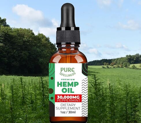 Pure wellness Hemp Seed Oil Drops Peppermint Flavor for Improved Cognitive Function, Omega 3 6 9 Fatty Acids, Organic, Non-GMO, Vegan (30,000mg 2-Pack) in Saudi Arabia