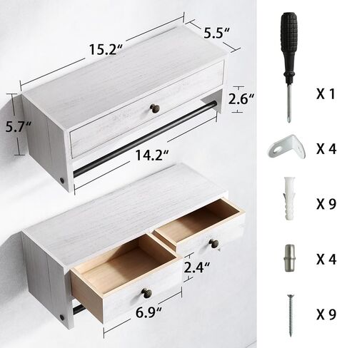 صوص زان رف حمام مع قضيب منشفة مجموعة من 2 رف عائم مع ادراج مثبتة على الحائط in Kuwait