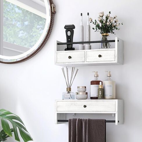 صوص زان رف حمام مع قضيب منشفة مجموعة من 2 رف عائم مع ادراج مثبتة على الحائط in Kuwait