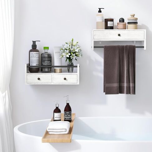 صوص زان رف حمام مع قضيب منشفة مجموعة من 2 رف عائم مع ادراج مثبتة على الحائط in Kuwait