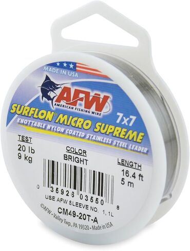 سلك صيد السمك الأمريكي Surflon Micro Supreme مطلي بالنايلون 7 × 7 سلك زعيم من الفولاذ المقاوم للصدأ - قادة أسلاك قابلة للعقد لصيد الأسماك في المياه المالحة، صيد الذبابة، اختبار 13 رطل - اختبار 90 رطل، ألوان زاهية وسوداء ومموهة in Saudi Arabia