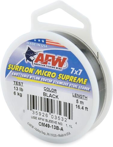 سلك صيد السمك الأمريكي Surflon Micro Supreme مطلي بالنايلون 7 × 7 سلك زعيم من الفولاذ المقاوم للصدأ - قادة أسلاك قابلة للعقد لصيد الأسماك في المياه المالحة، صيد الذبابة، اختبار 13 رطل - اختبار 90 رطل، ألوان زاهية وسوداء ومموهة in Saudi Arabia