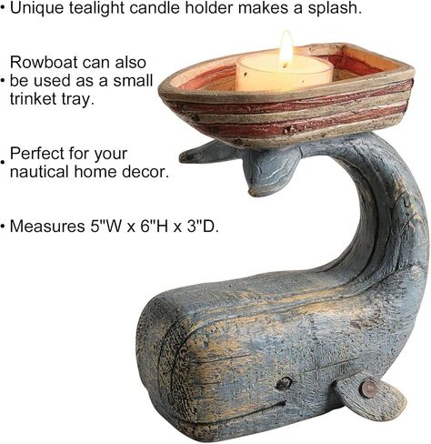ART & ARTIFACT Whale Candle Holder, Boat Tea Light Holder, Nautical Decor Beach Decor Whale Gifts, 5" w x 6" h x 3" d in Kuwait