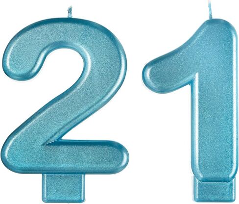 Finally "21" Metallic Blue Number Candles - 3.25" 2-Piece Set - Chic and Elegant Milestone Celebration Decoration in Saudi Arabia