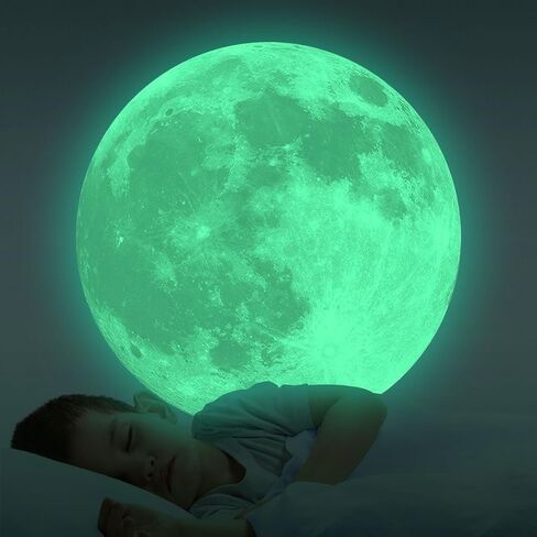 Glow in The Dark Moon Wall Decals 11.8 inch Luminous Sticker at Night, Perfect Ceiling or Wall Decor for Kids' Bedroom in Saudi Arabia