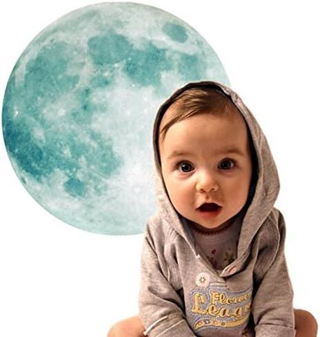 Glow in The Dark Moon Wall Decals 11.8 inch Luminous Sticker at Night, Perfect Ceiling or Wall Decor for Kids' Bedroom in Saudi Arabia