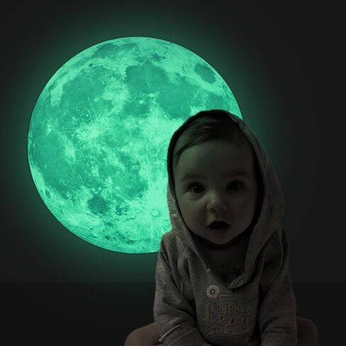 Glow in The Dark Moon Wall Decals 11.8 inch Luminous Sticker at Night, Perfect Ceiling or Wall Decor for Kids' Bedroom in Saudi Arabia