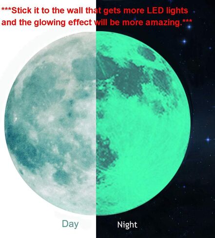 Glow in The Dark Moon Wall Decals 11.8 inch Luminous Sticker at Night, Perfect Ceiling or Wall Decor for Kids' Bedroom in Saudi Arabia