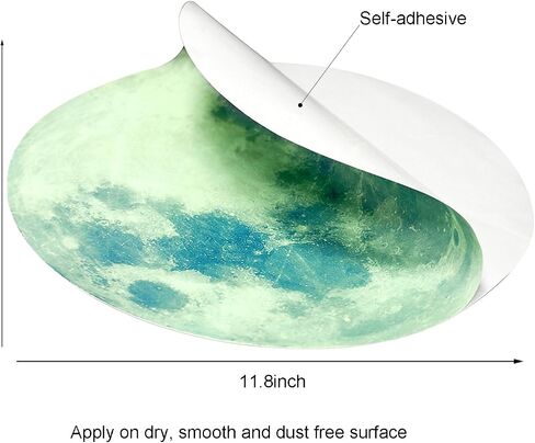 Glow in The Dark Moon Wall Decals 11.8 inch Luminous Sticker at Night, Perfect Ceiling or Wall Decor for Kids' Bedroom in Saudi Arabia