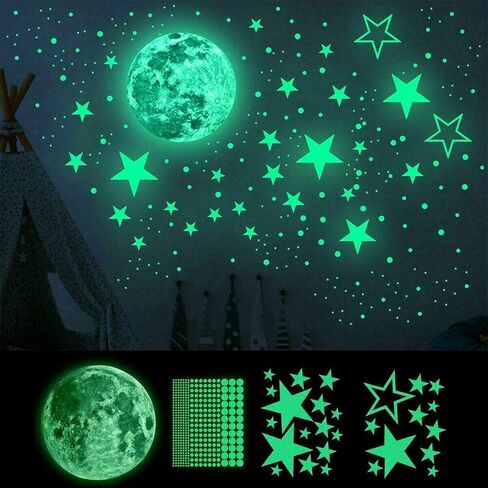 Glow in The Dark Moon Wall Decals 11.8 inch Luminous Sticker at Night, Perfect Ceiling or Wall Decor for Kids' Bedroom in Saudi Arabia