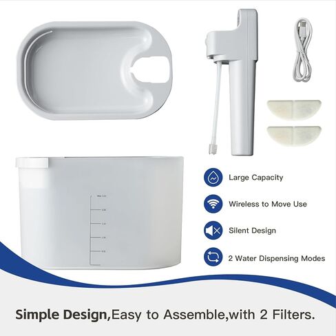 نافورة مياه للقطط من LCZLBRRD - 84 أونصة/2.5 لتر، نافورة مياه أوتوماتيكية كبيرة للحيوانات الأليفة، موزع مياه أوتوماتيكي حثي للقطط بترقية ذكية، نافورة مياه لاسلكية وشحن للكلاب مع مرشحين in Kuwait