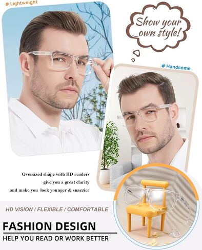 MARE AZZURO Retro Big Reading Glasses Men Lightweight Readers 1.0 1.25 1.5 1.75 2.0 2.25 2.5 2.75 3.0 3.5 4.0 5.0 6.0 in Saudi Arabia