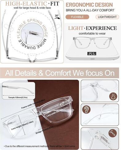 MARE AZZURO Retro Big Reading Glasses Men Lightweight Readers 1.0 1.25 1.5 1.75 2.0 2.25 2.5 2.75 3.0 3.5 4.0 5.0 6.0 in Saudi Arabia