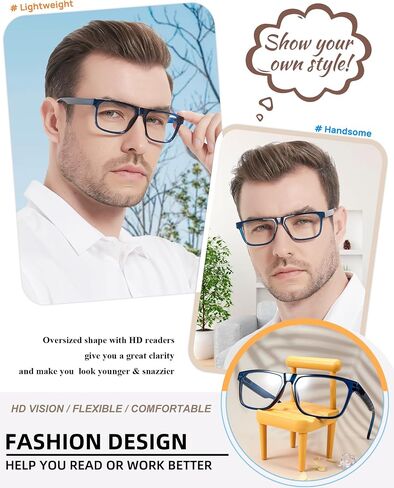 MARE AZZURO Retro Big Reading Glasses Men Lightweight Readers 1.0 1.25 1.5 1.75 2.0 2.25 2.5 2.75 3.0 3.5 4.0 5.0 6.0 in Saudi Arabia