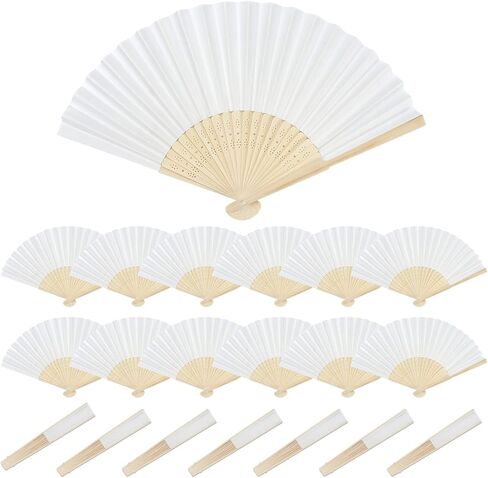 يوتاكو 20 قطعة من مراوح ورقية بيضاء قابلة للطي، مراوح يد للنساء من الخيزران قابلة للطي، مراوح ورقية محمولة باليد لتزيين حفلات الزفاف بنفسك in Kuwait