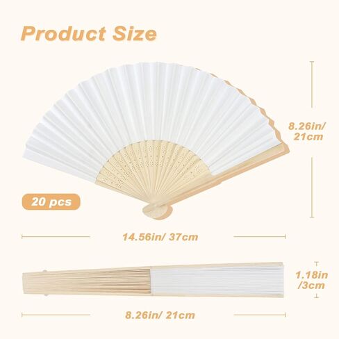 يوتاكو 20 قطعة من مراوح ورقية بيضاء قابلة للطي، مراوح يد للنساء من الخيزران قابلة للطي، مراوح ورقية محمولة باليد لتزيين حفلات الزفاف بنفسك in Kuwait