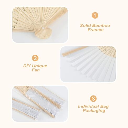 يوتاكو 20 قطعة من مراوح ورقية بيضاء قابلة للطي، مراوح يد للنساء من الخيزران قابلة للطي، مراوح ورقية محمولة باليد لتزيين حفلات الزفاف بنفسك in Kuwait