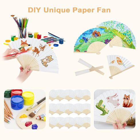 يوتاكو 20 قطعة من مراوح ورقية بيضاء قابلة للطي، مراوح يد للنساء من الخيزران قابلة للطي، مراوح ورقية محمولة باليد لتزيين حفلات الزفاف بنفسك in Kuwait