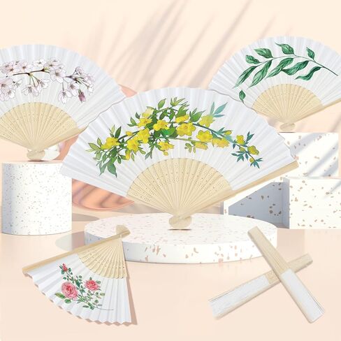 يوتاكو 20 قطعة من مراوح ورقية بيضاء قابلة للطي، مراوح يد للنساء من الخيزران قابلة للطي، مراوح ورقية محمولة باليد لتزيين حفلات الزفاف بنفسك in Kuwait
