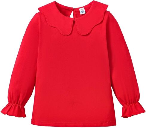 زد اف زد دي رين تي شيرت بياقة مكشكشة للبنات الصغيرات بلون سادة واكمام مكشكشة للاطفال بلوزة كاجوال سادة in Kuwait